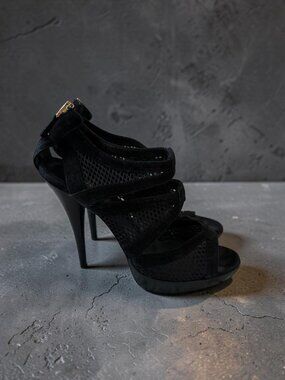 FENDI Black Suede Platform Mesh Heels Size 39 / US 9